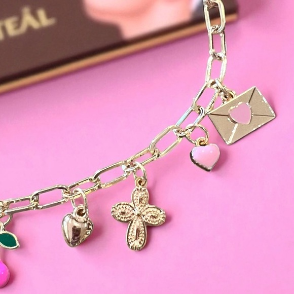 Charming Gold Toned Locket Necklace with Pink Enamel and Crystal Accents 17”-19” - Picture 3 of 11